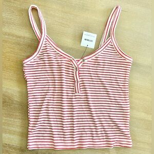Cotton On Brooklyn Henley Ribbed Cami, Red White Stripe, XS NWT